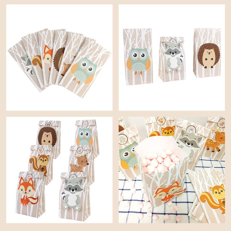 OurWarm 24pcs Woodland Party Favor Bags, 3D Animals Candy Treat Gift Bags with Thank You Stickers for Kids Woodland Animals Theme Baby Shower Birthday Party Decorations Supplies, 6 Styles - Image 4